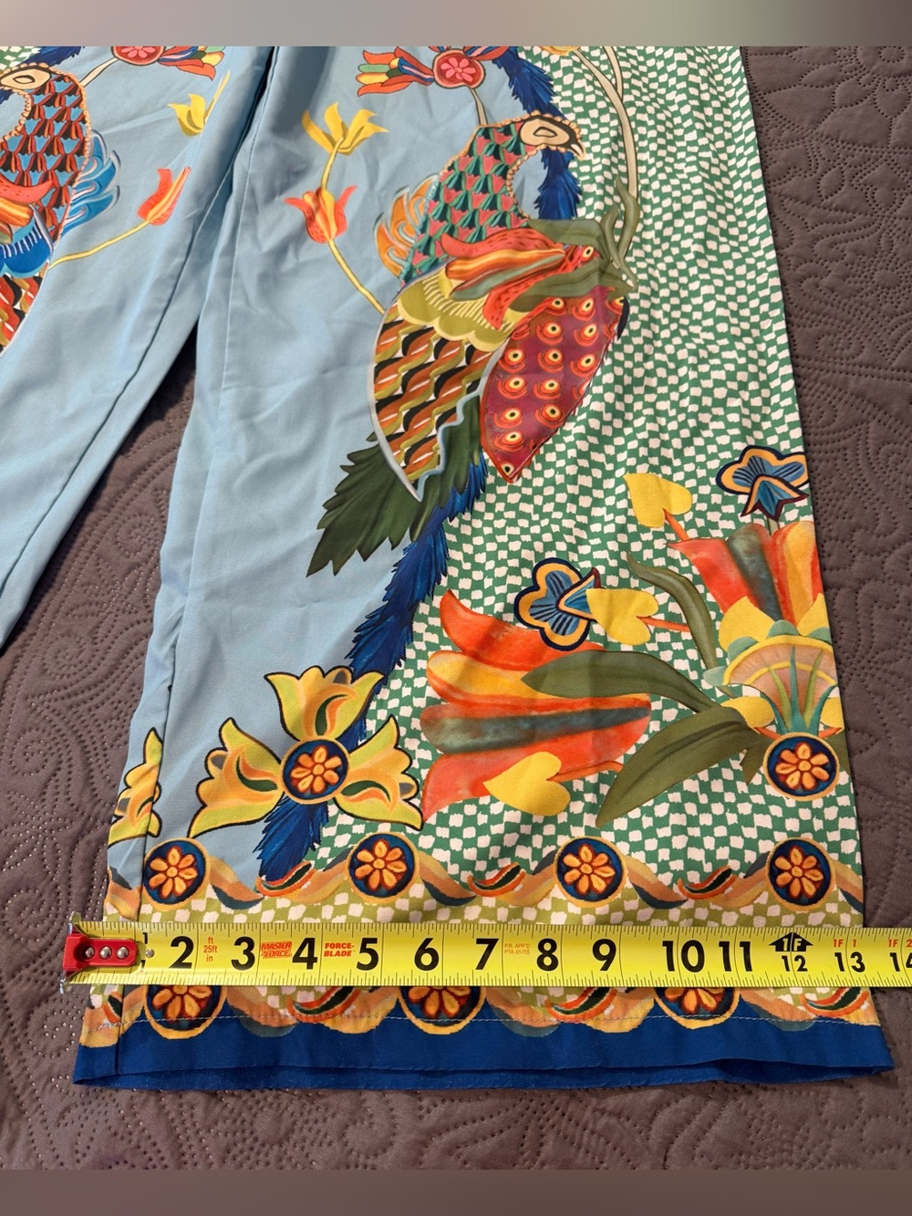 Wide-Leg Parrot Print Pants in Light Blue and Green - Picture 8 of 10